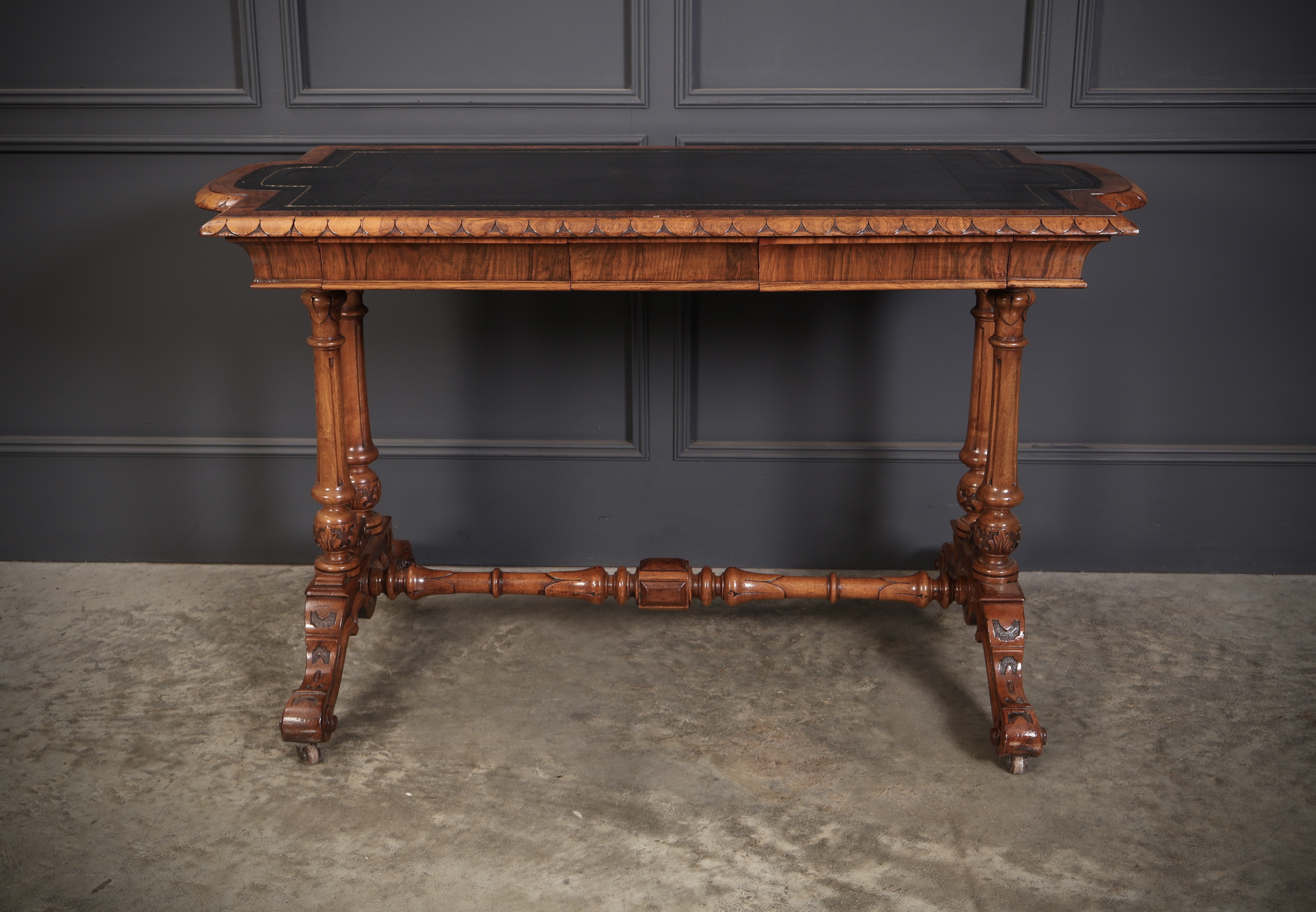 Shaped Carved Walnut Library Table Antique library tables Antique Furniture 9